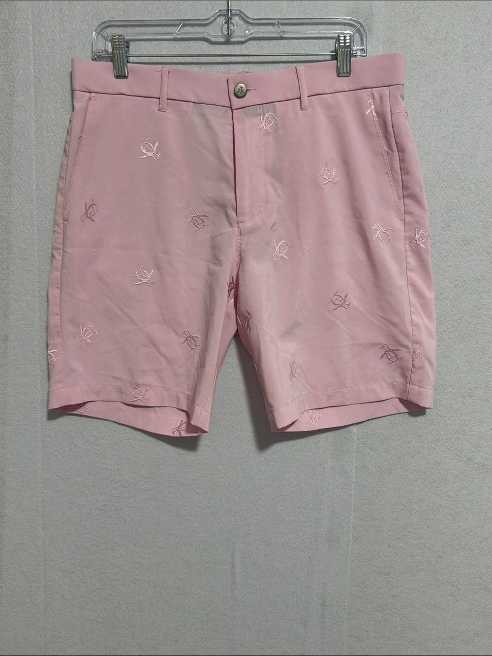 Men's Flat-Front Light Pink Penguin Embroidered Shorts